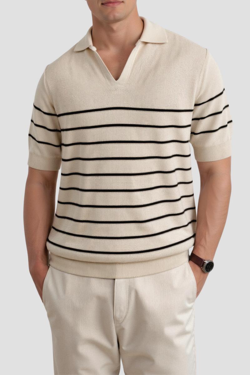 Old Money Casual Short Sleeve Knitted High Stretch Polo T-Shirt