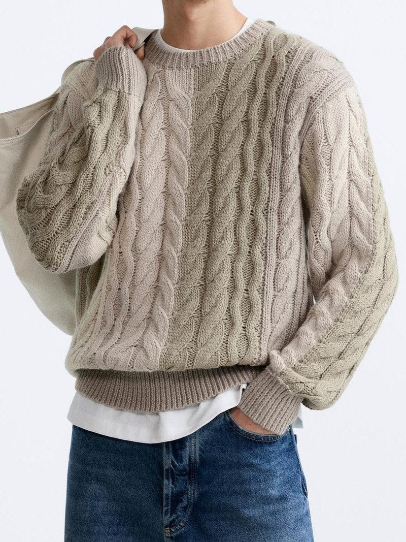 Old Money Cable Knit Block O-Neck Sweater